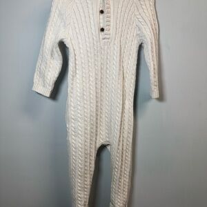 Janie & Jack Cream Cable Knit One-Piece Romper
